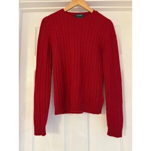 Lauren Ralph Lauren Red 100% Cashmere Cable Knit Crewneck Sweater Womens Medium
